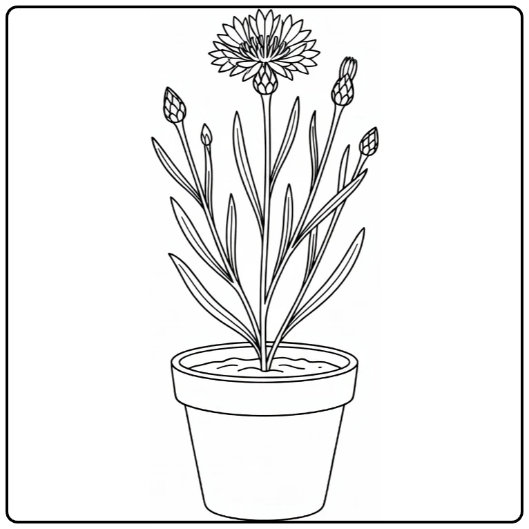 korenbloem kleurplaat van plant in keramische pot met bloem
