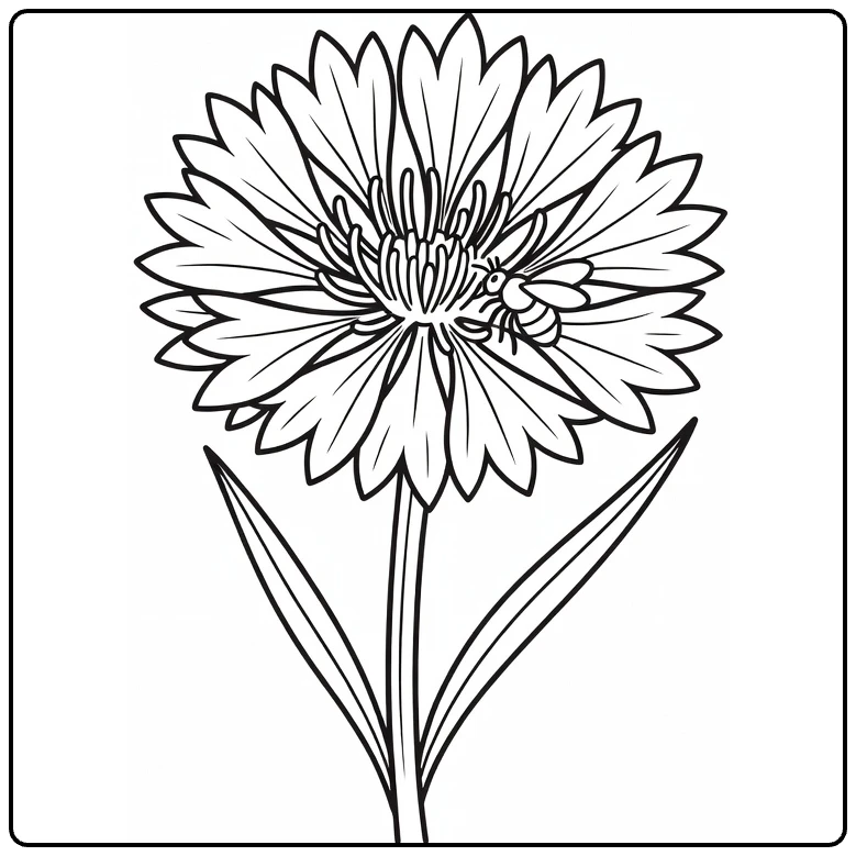 Korenbloem kleurplaat met bij bij de bloem