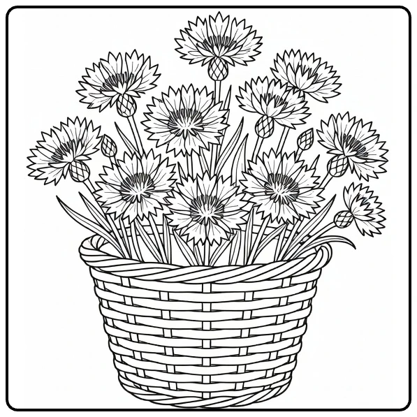 Korenbloem kleurplaat mand met bloemen boven rand
