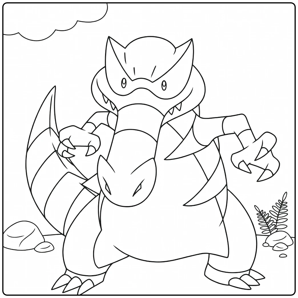 Krookodile Kleurplaat: boze krokodil Pokémon te kleuren