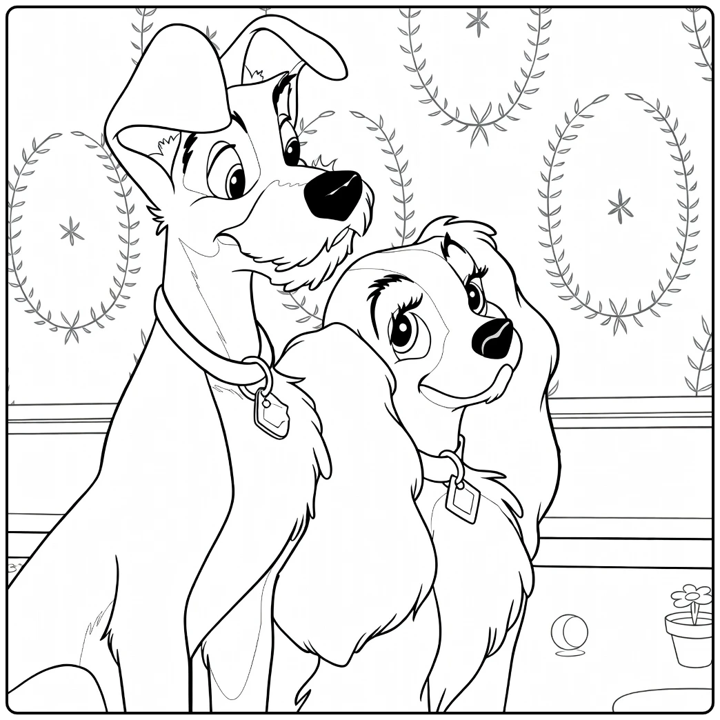Lady and the Tramp Kleurplaat met Lady en Tramp