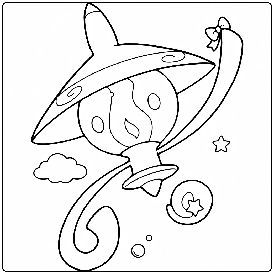 Lampent Kleurplaat - Zwevende Pokémon lamp met strik en vlam