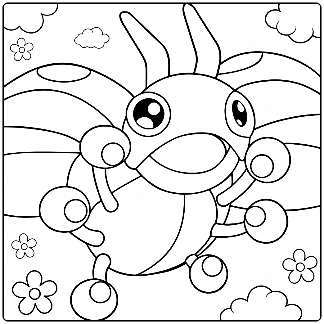 Ledyba Kleurplaat: schattige Pokémon met bloemen