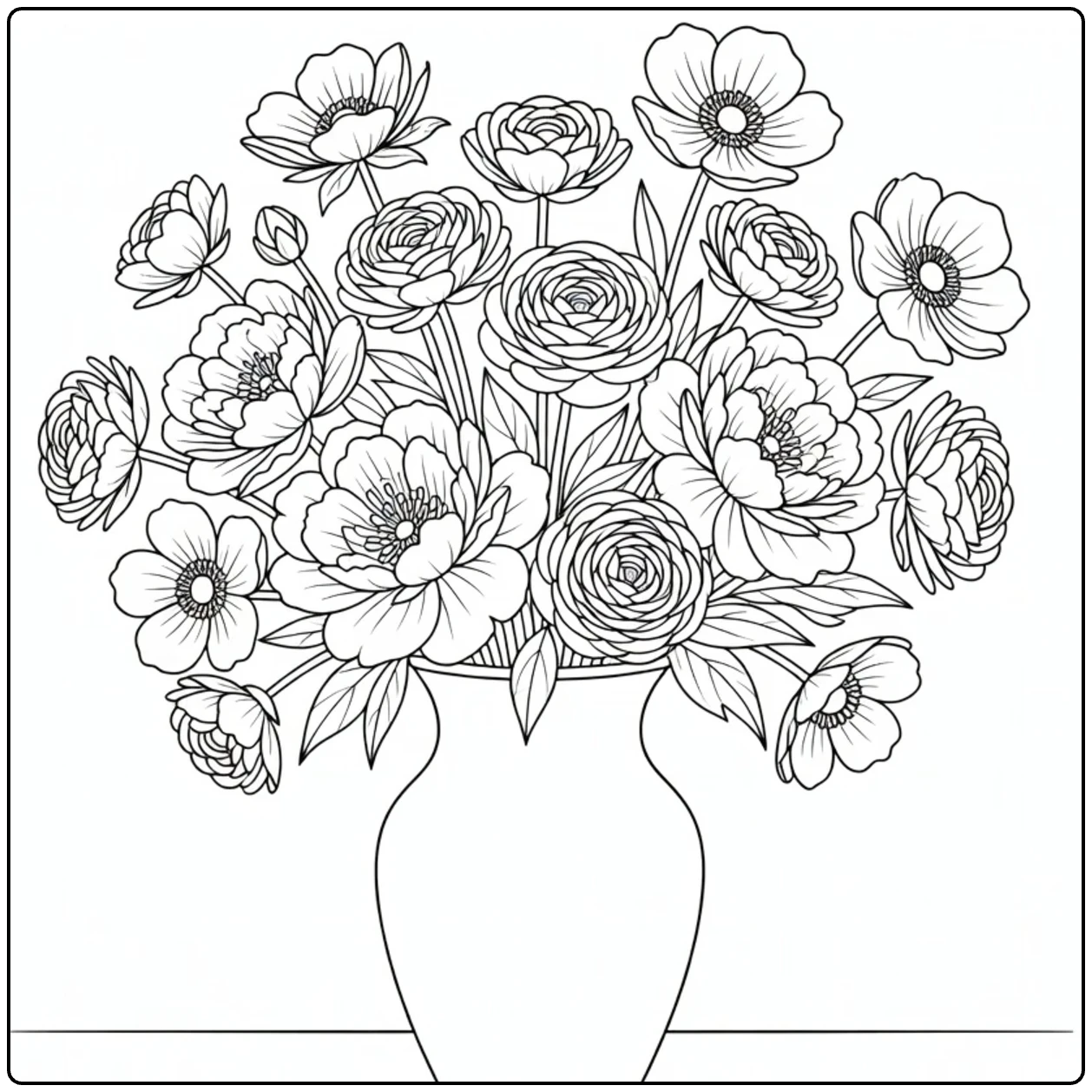 lente bloemen kleurplaat vintage vaas met pioenrozen