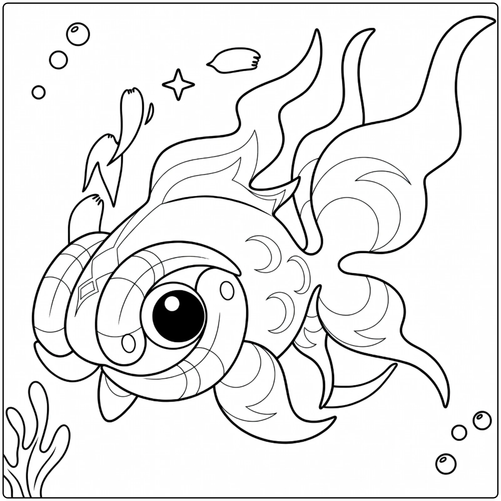 Chi-Yu Kleurplaat Pokémon met bubbels en zeewier