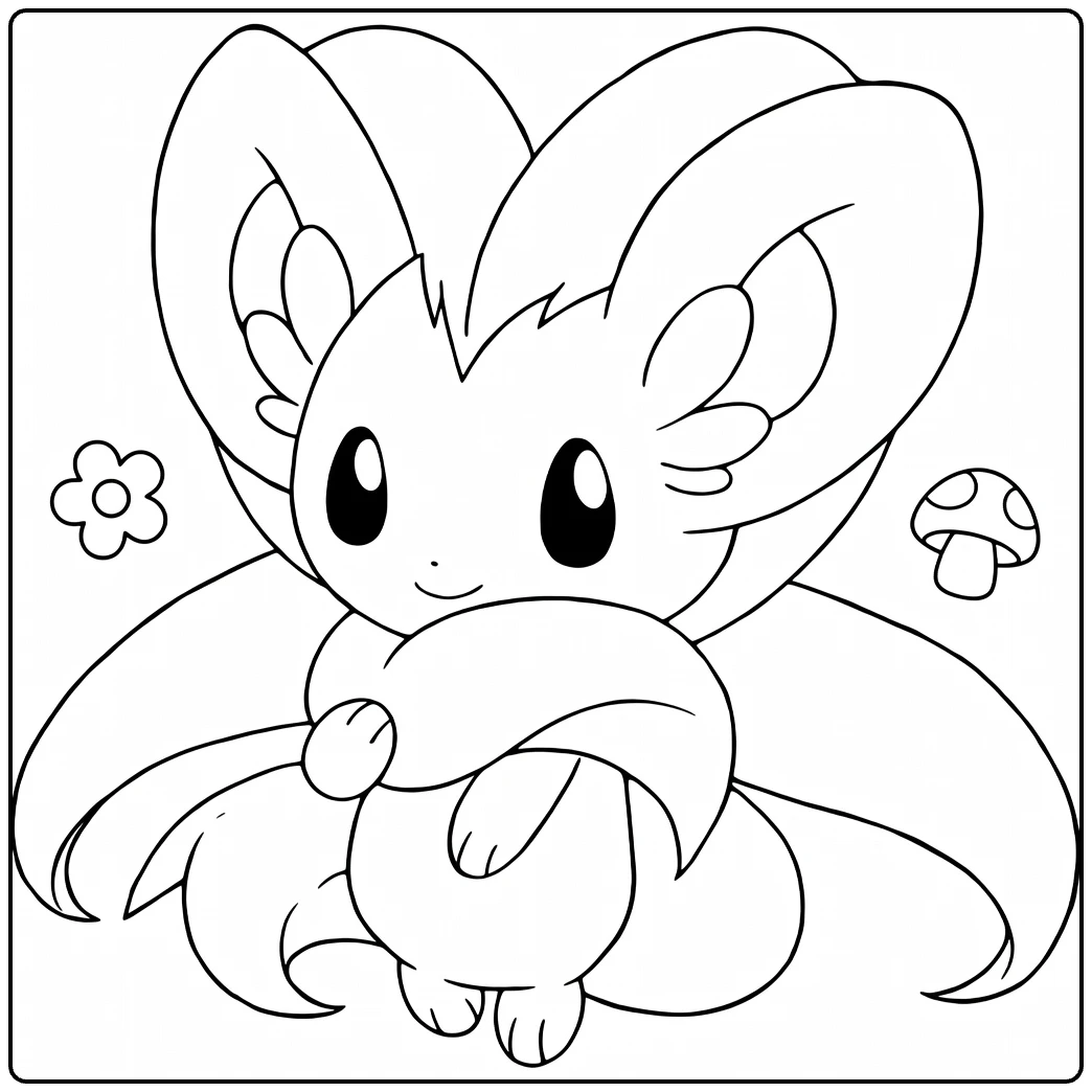 Cinccino kleurplaat: schattige fluffy Pokémon met bloemen