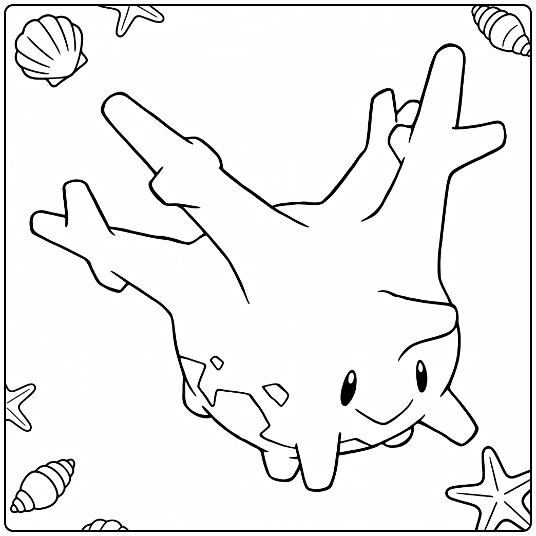 Corsola kleurplaat met schelpen en zeesterren Pokémon