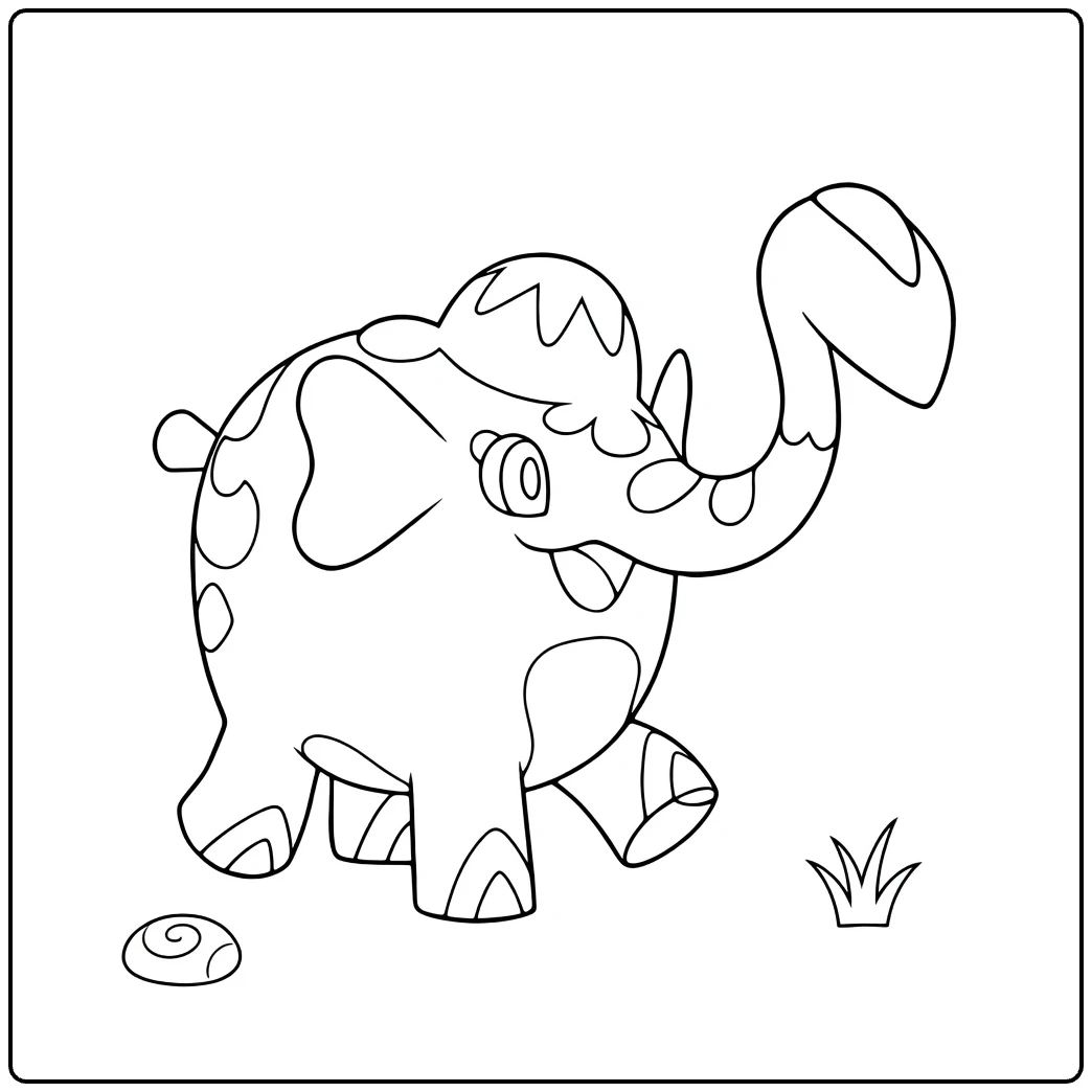 Cufant kleurplaat: schattige Pokémon met hoedje en slurf