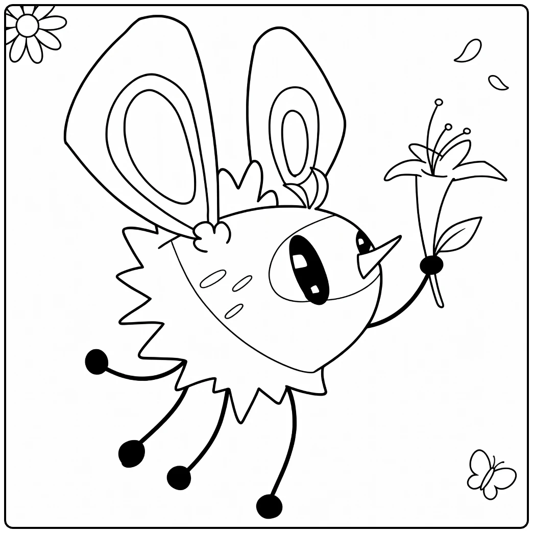 Cutiefly kleurplaat: schattig bijtje met lelie en vlinders