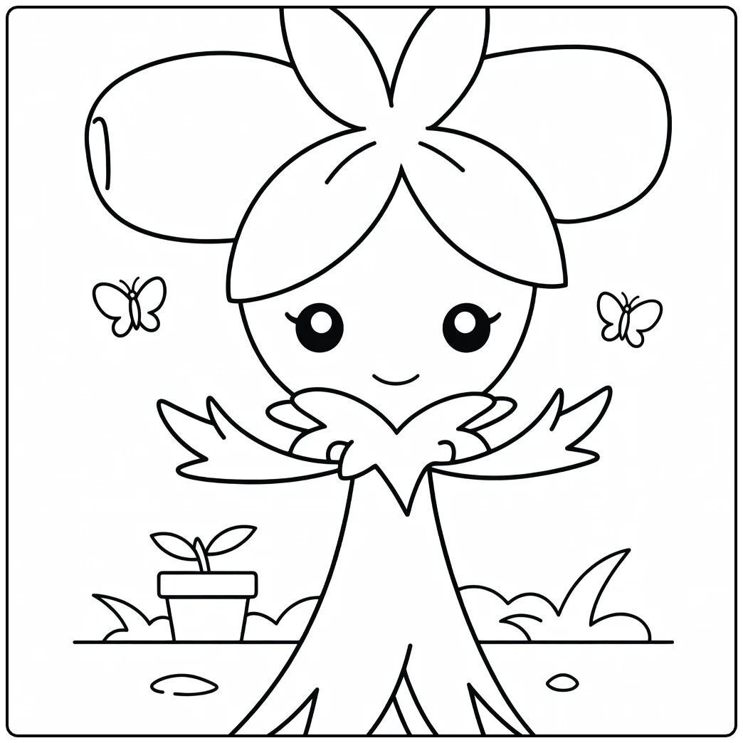 Dolliv kleurplaat: schattige Pokémon met vlinders
