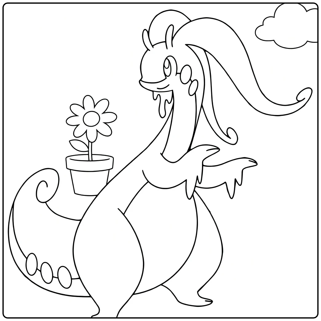 Goodra Kleurplaat met madeliefje en wolk