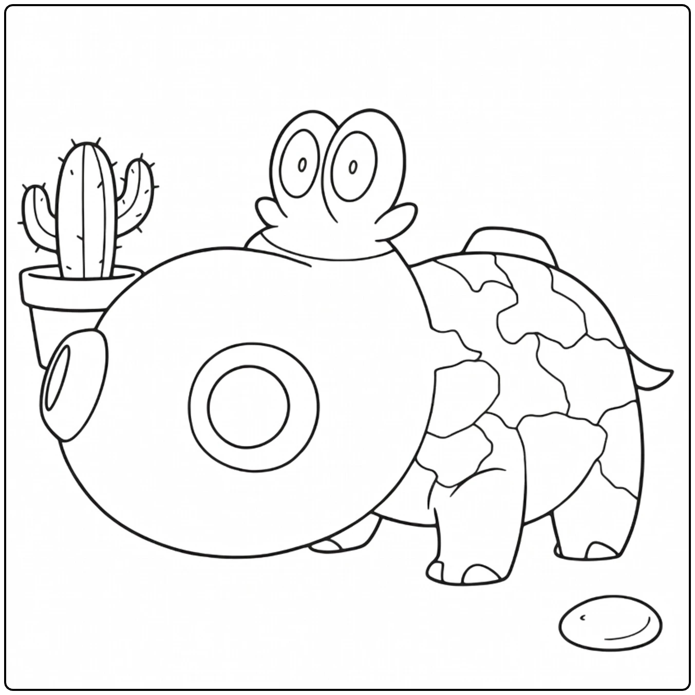 Hippopotas Kleurplaat met cactus en zandpatroon