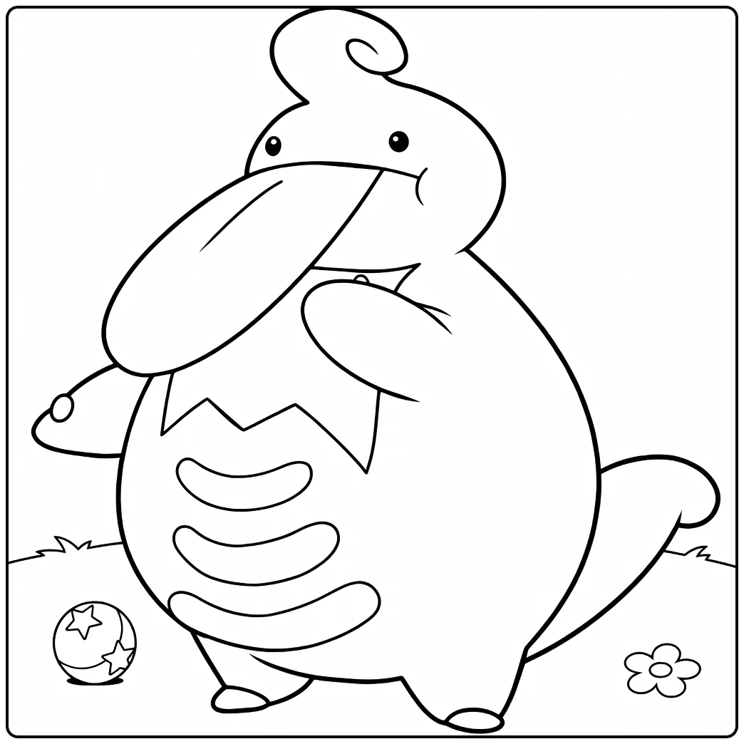 Lickilicky kleurplaat: Pokémon met lange tong en bal