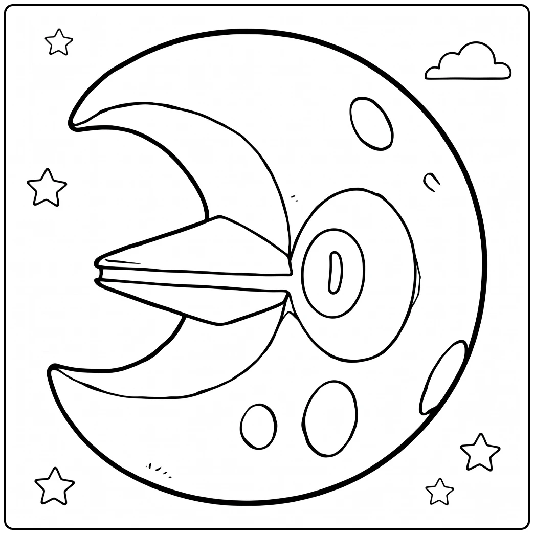 Lunatone kleurplaat: maan-Pokémon met oog, sterren