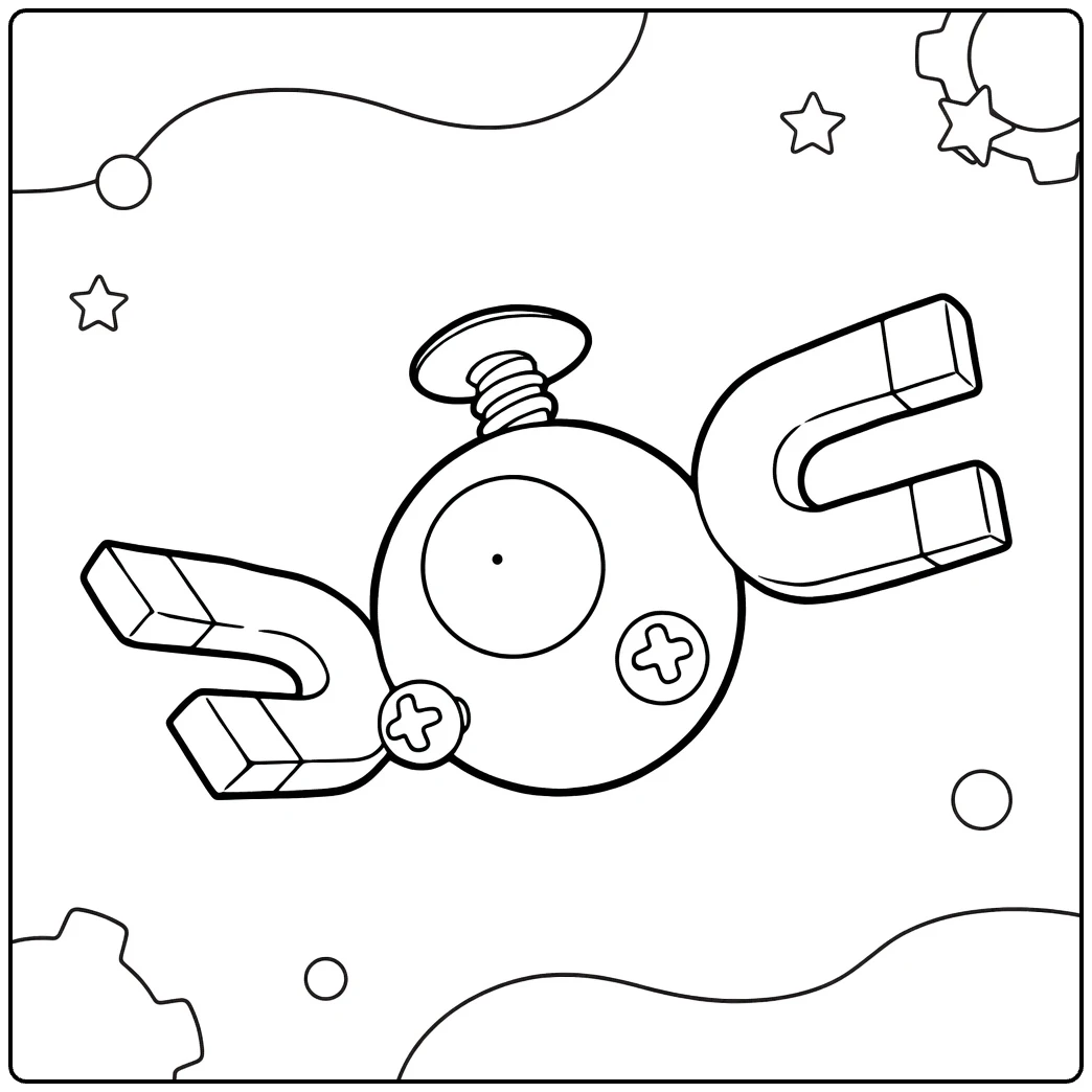 Magnemite Kleurplaat met magneten en sterren