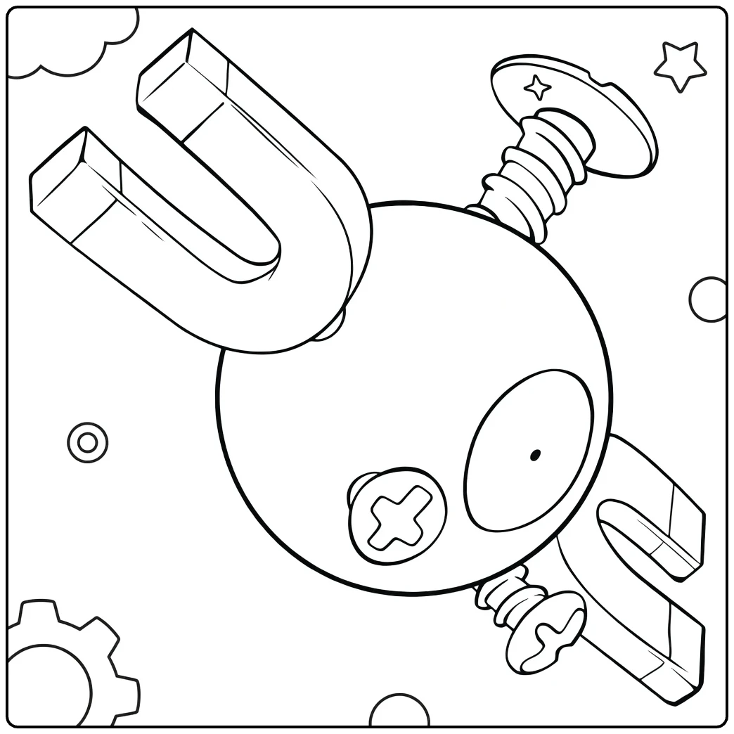Magnemite kleurplaat Pokémon met magneten en schroeven
