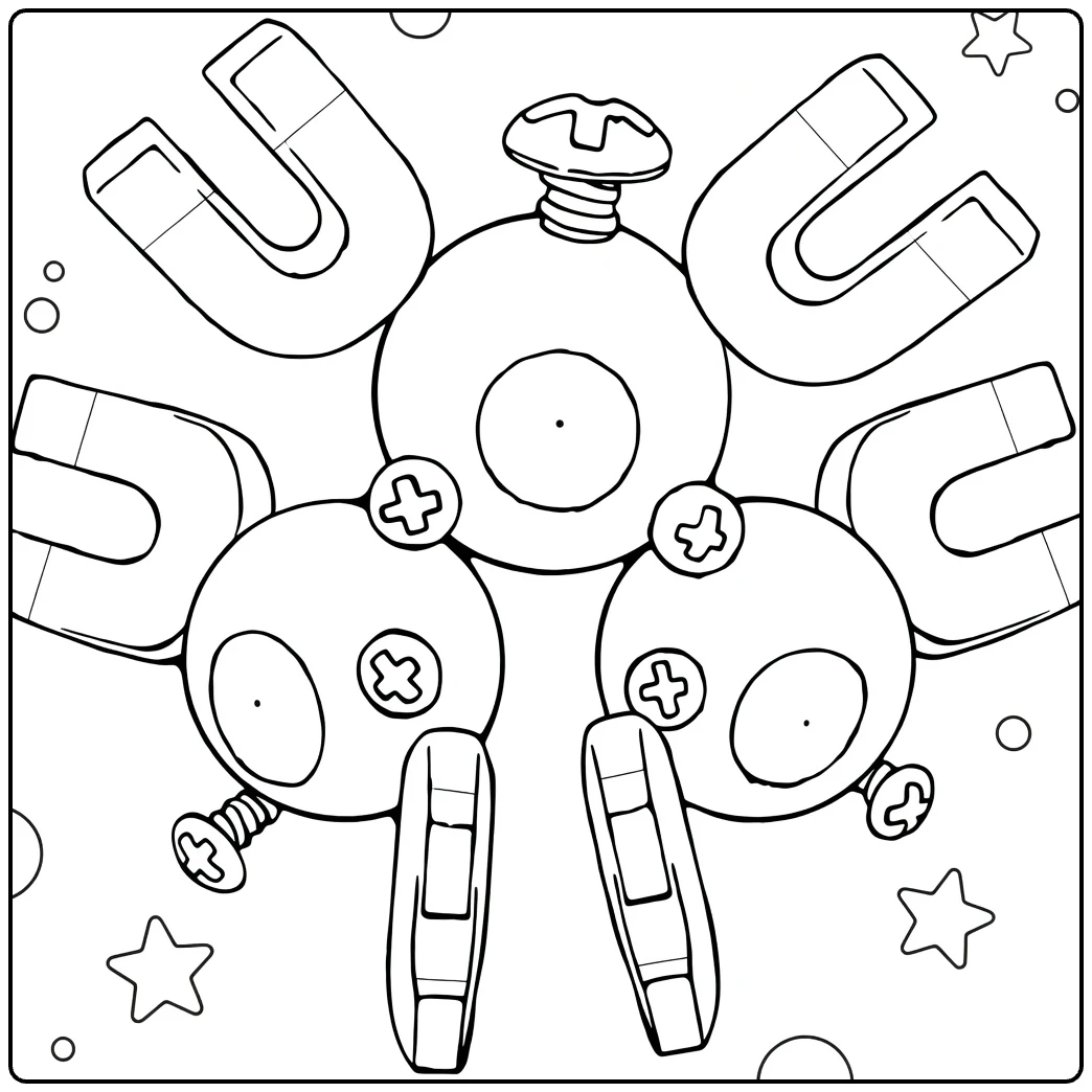 Magneton Kleurplaat Pokémon met magneten en schroeven