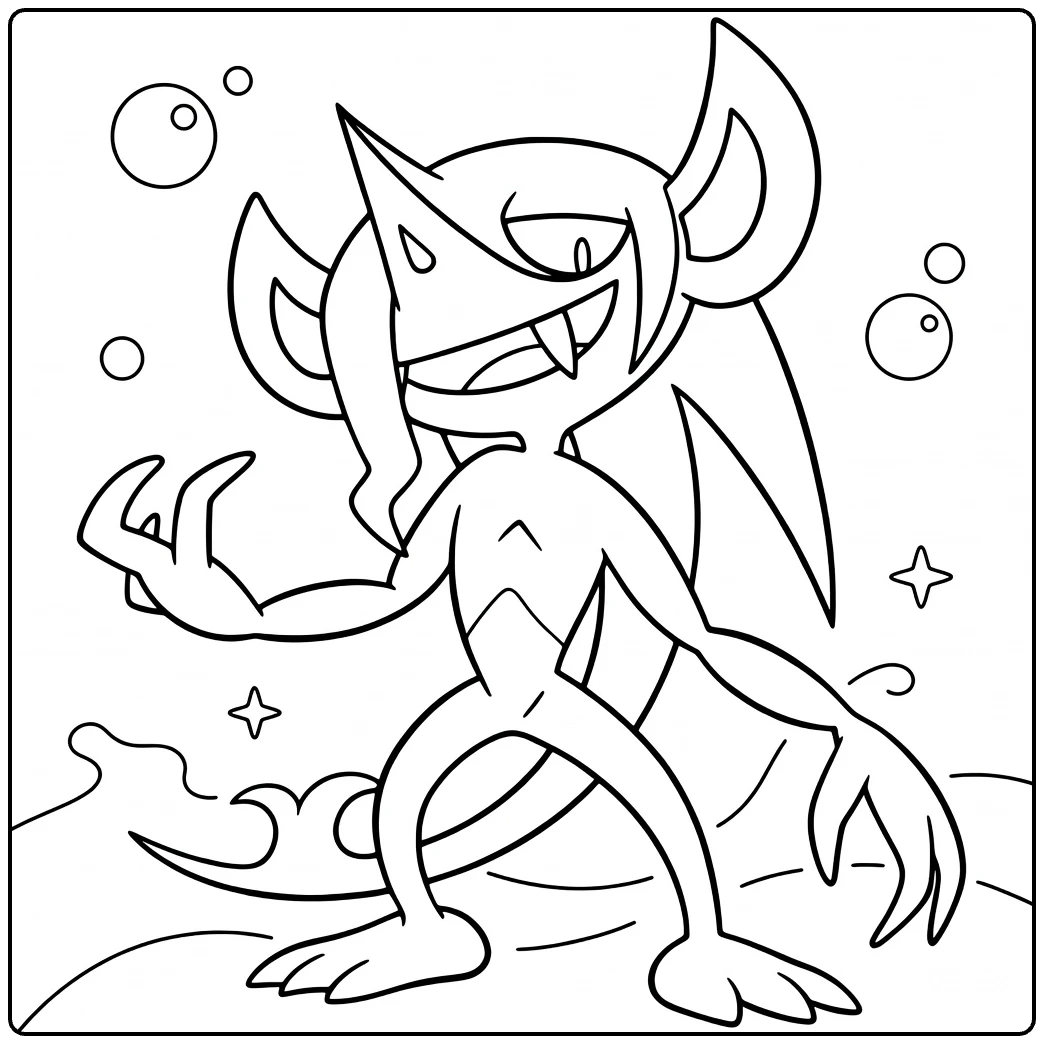 Morgrem Kleurplaat: boze Pokémon met klauwen en oren