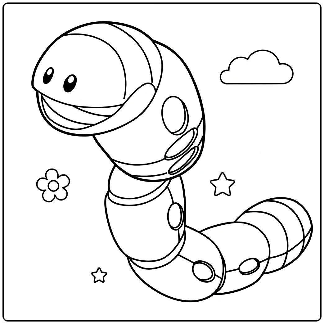 Orthworm kleurplaat met bloem, sterren en wolk