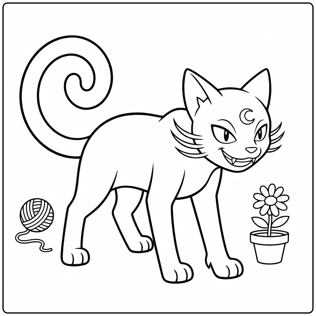 Persian Alolan Form Kleurplaat met bol wol en bloem
