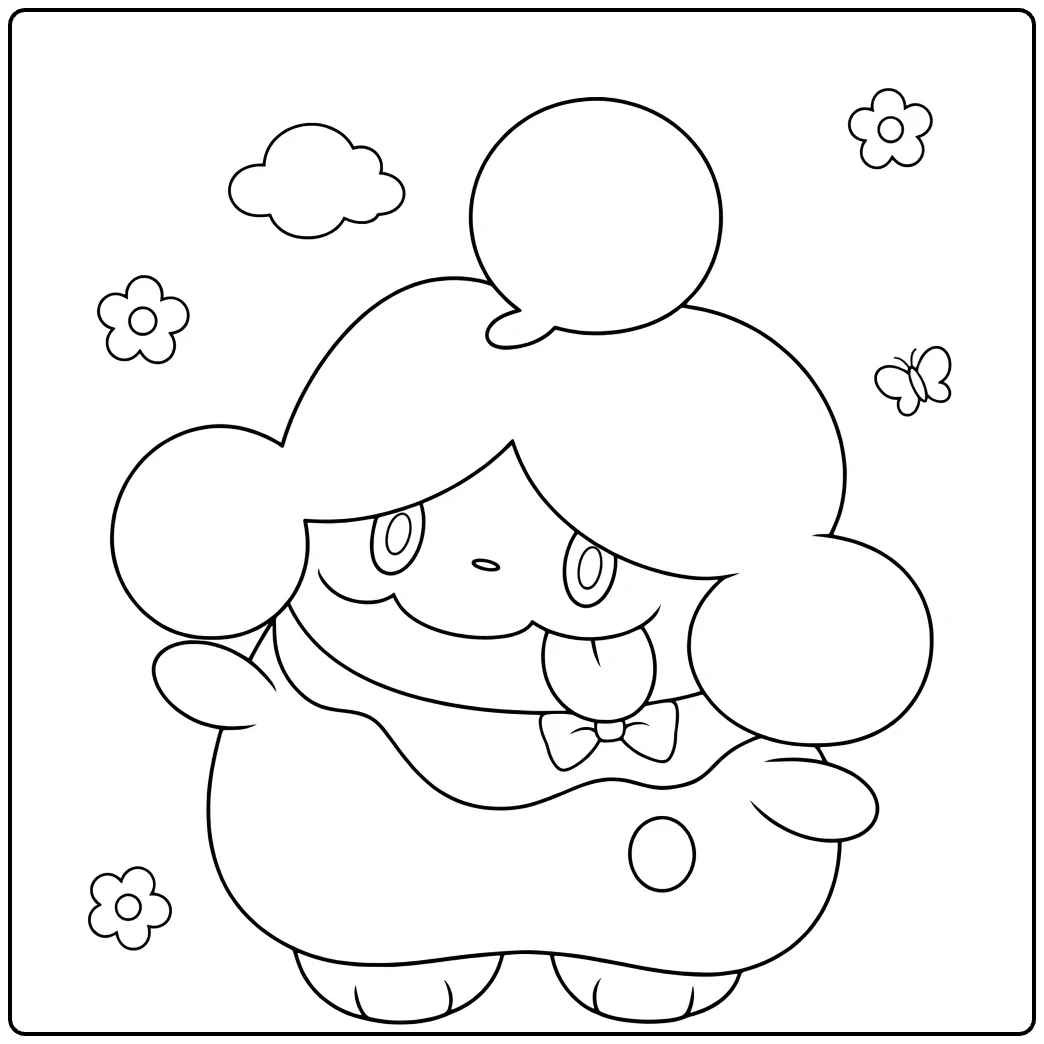 Slurpuff Kleurplaat met bloemen, vlinder en wolken
