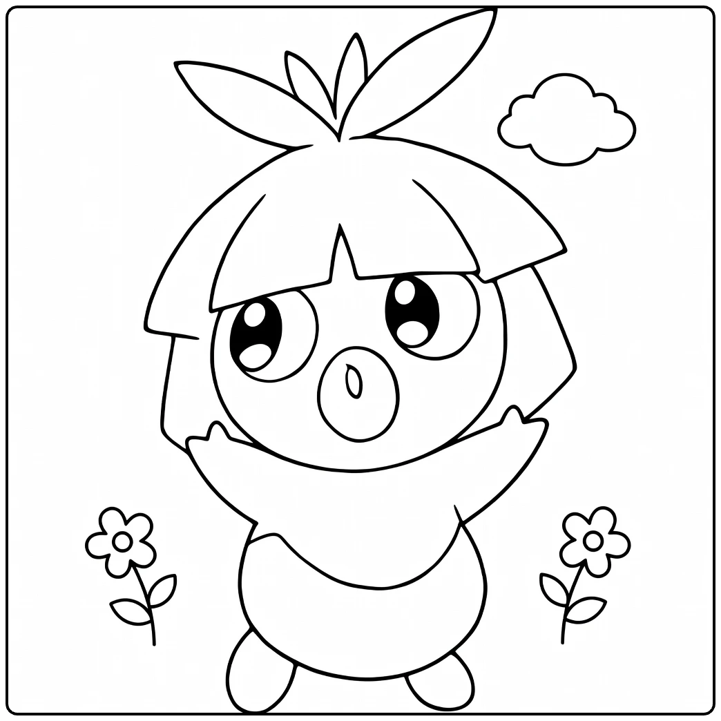 Smoochum kleurplaat met bloemen, wolk en grote ogen