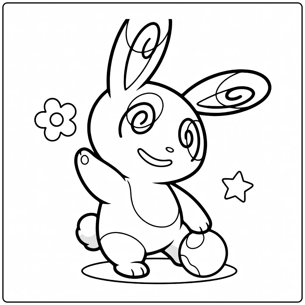 Spinda kleurplaat: dansende Spinda met Pokébal, bloem