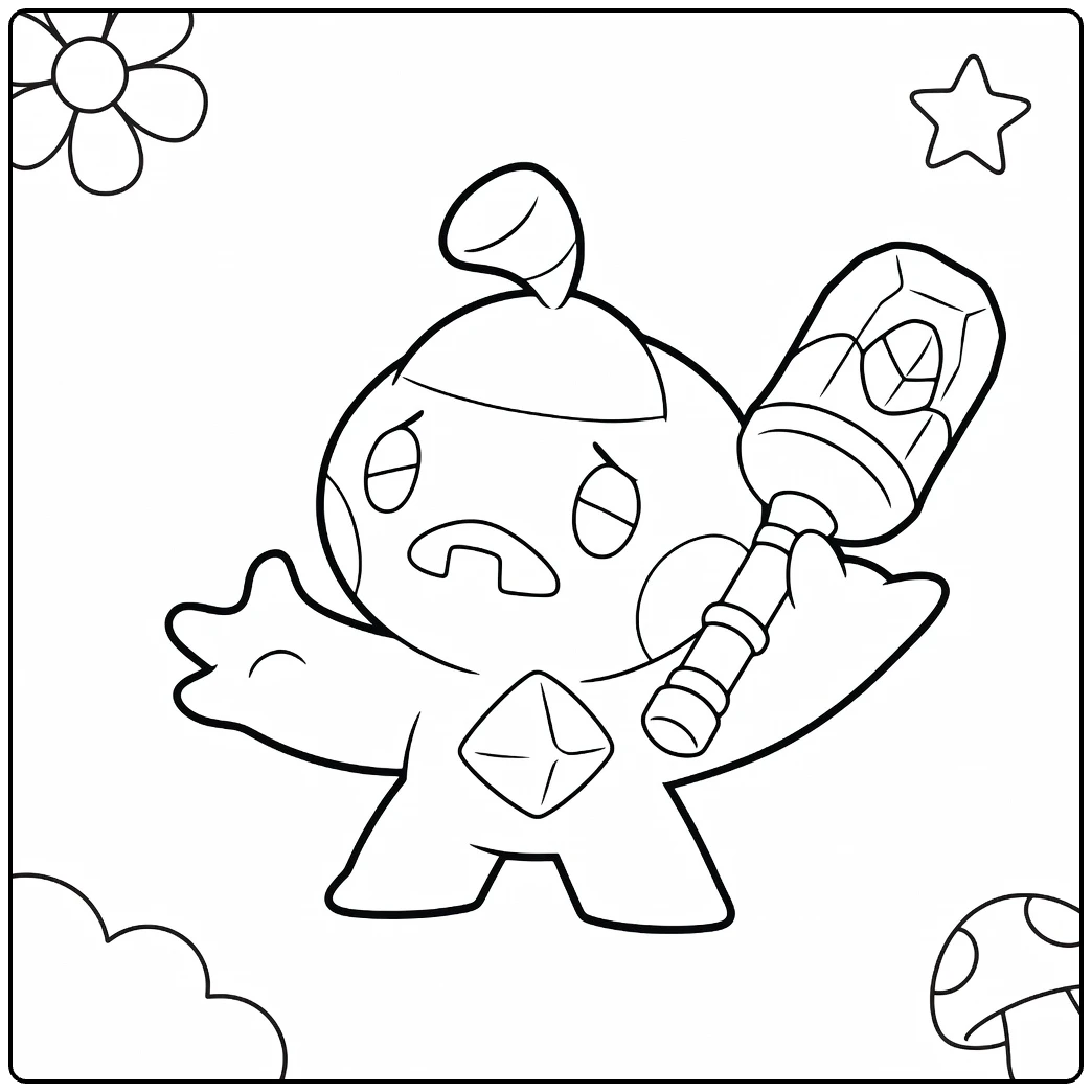Tinkatink kleurplaat met hamer, bloemen en sterren