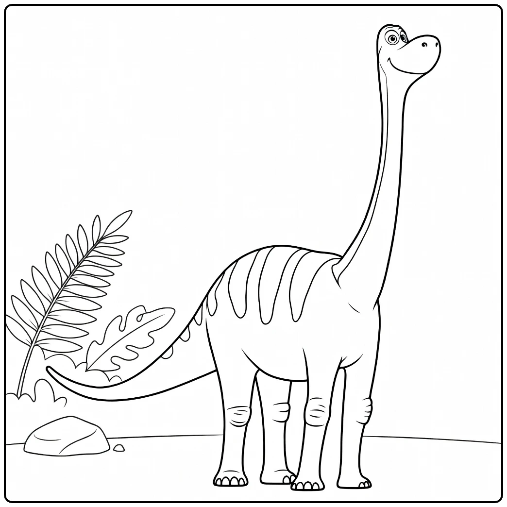 Libby Kleurplaat glimlachende dinosaurus met lange nek