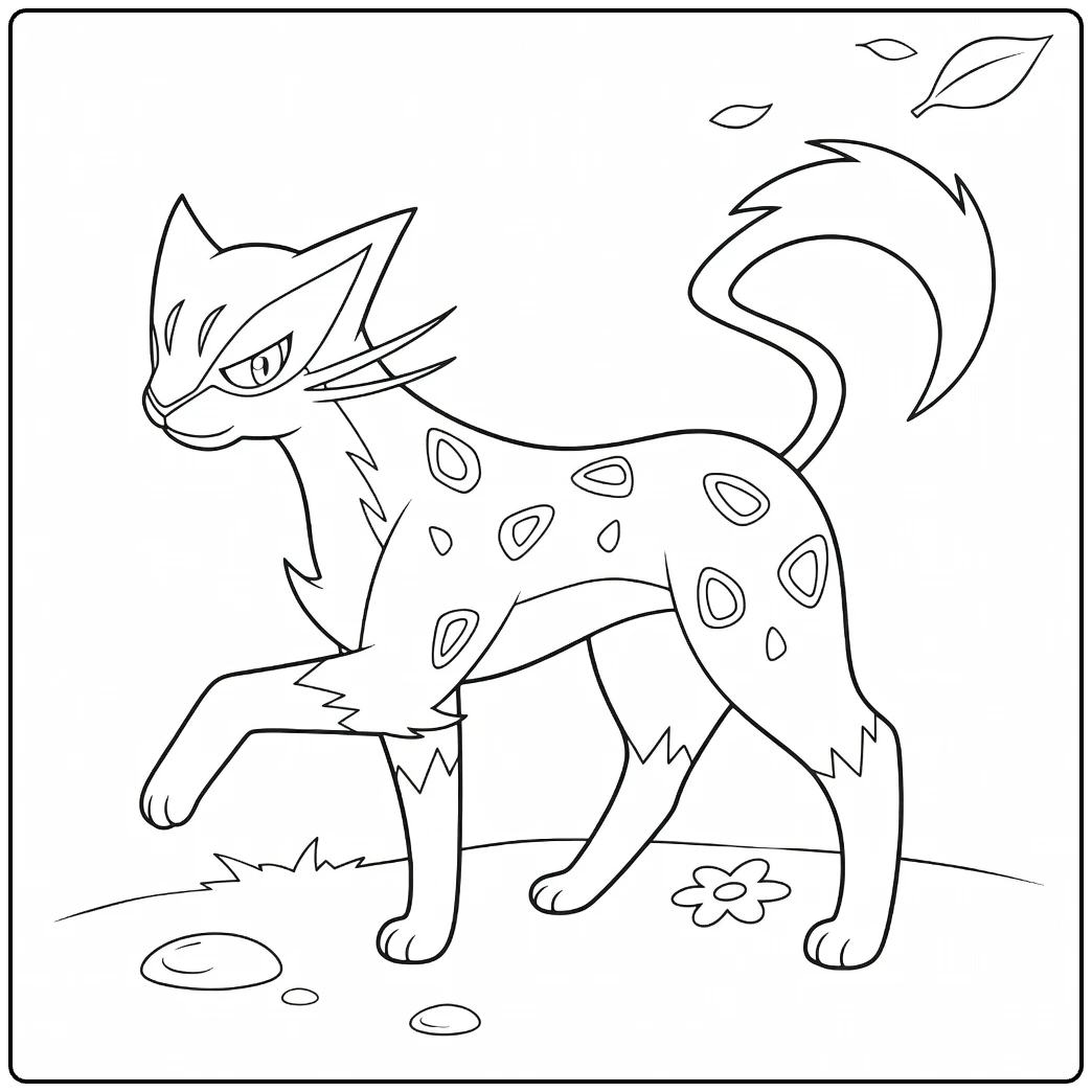 Liepard Kleurplaat: stoere Pokémon leopard in beweging