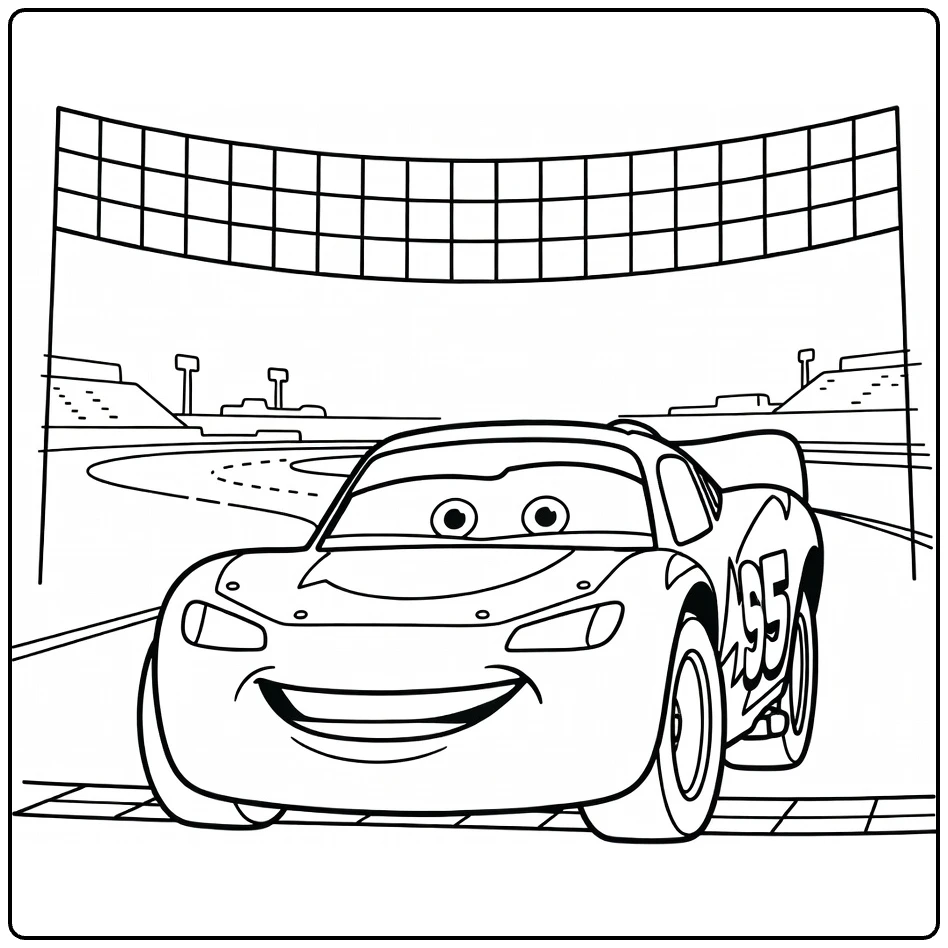 Lightning McQueen Kleurplaat: juichend over finishlijn