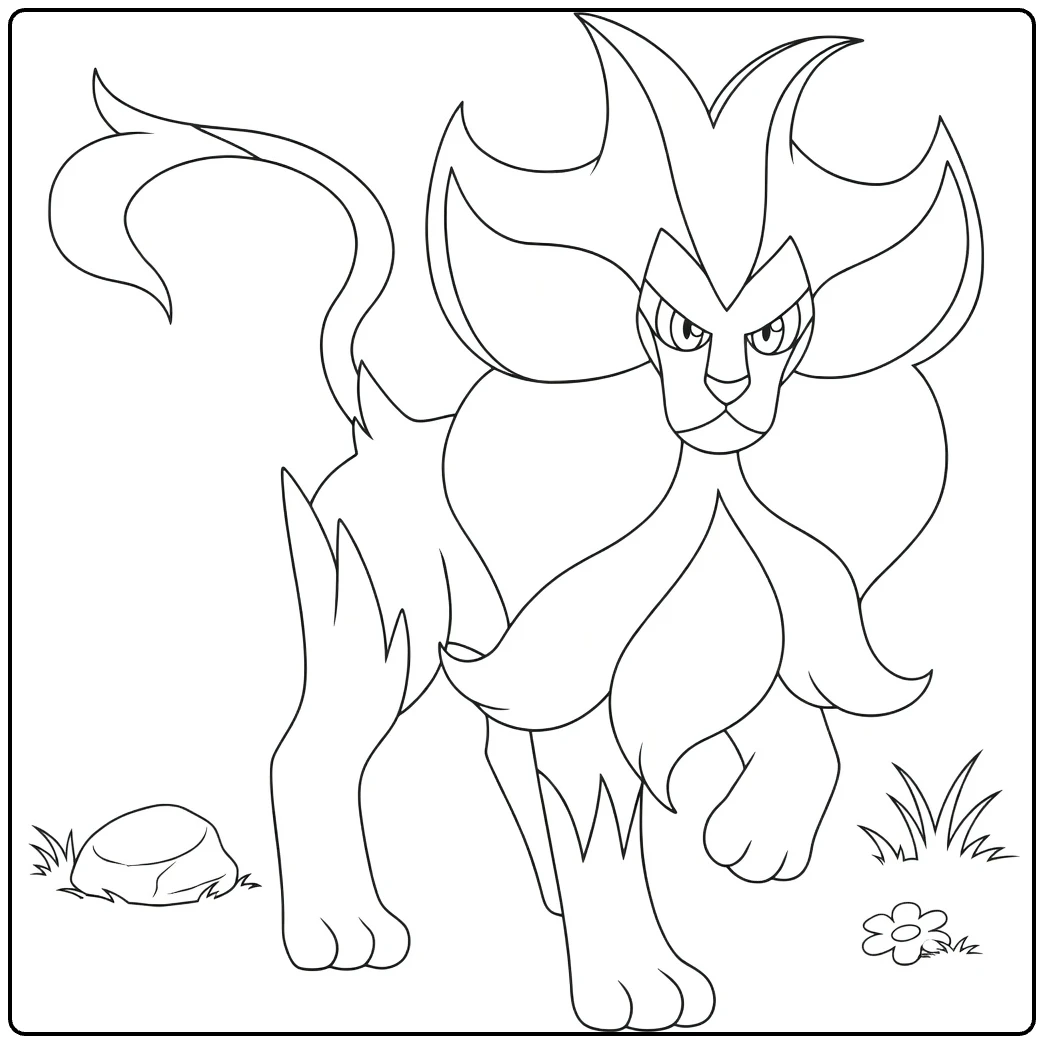 Litleo kleurplaat: stoere Pokémon leeuw met manen