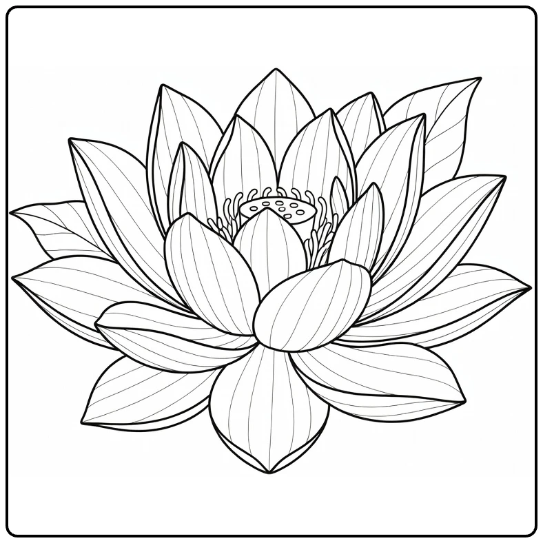 lotus kleurplaat van lotusbloem met gelaagde bloemblaadjes