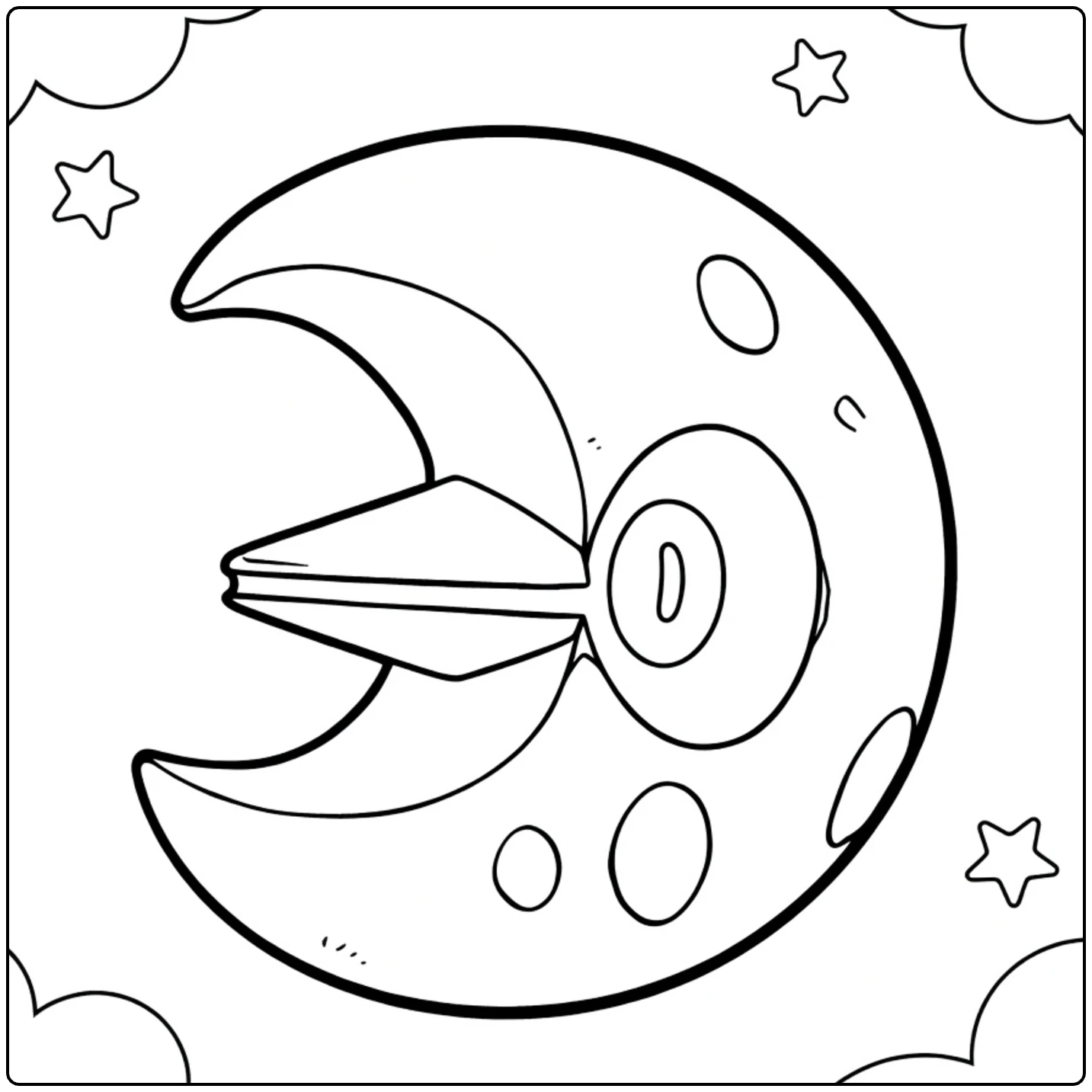 Lunatone Kleurplaat met sterren, wolken en maan oog