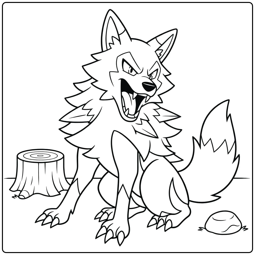 Lycanroc Midday kleurplaat brullende wolf Pokémon