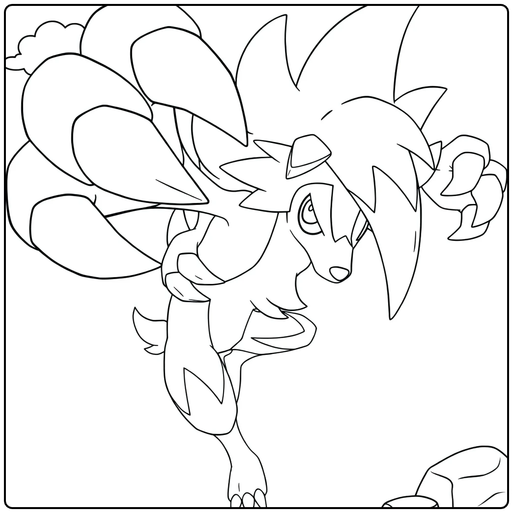 Lycanroc Midnight kleurplaat in dreigende aanvalspose