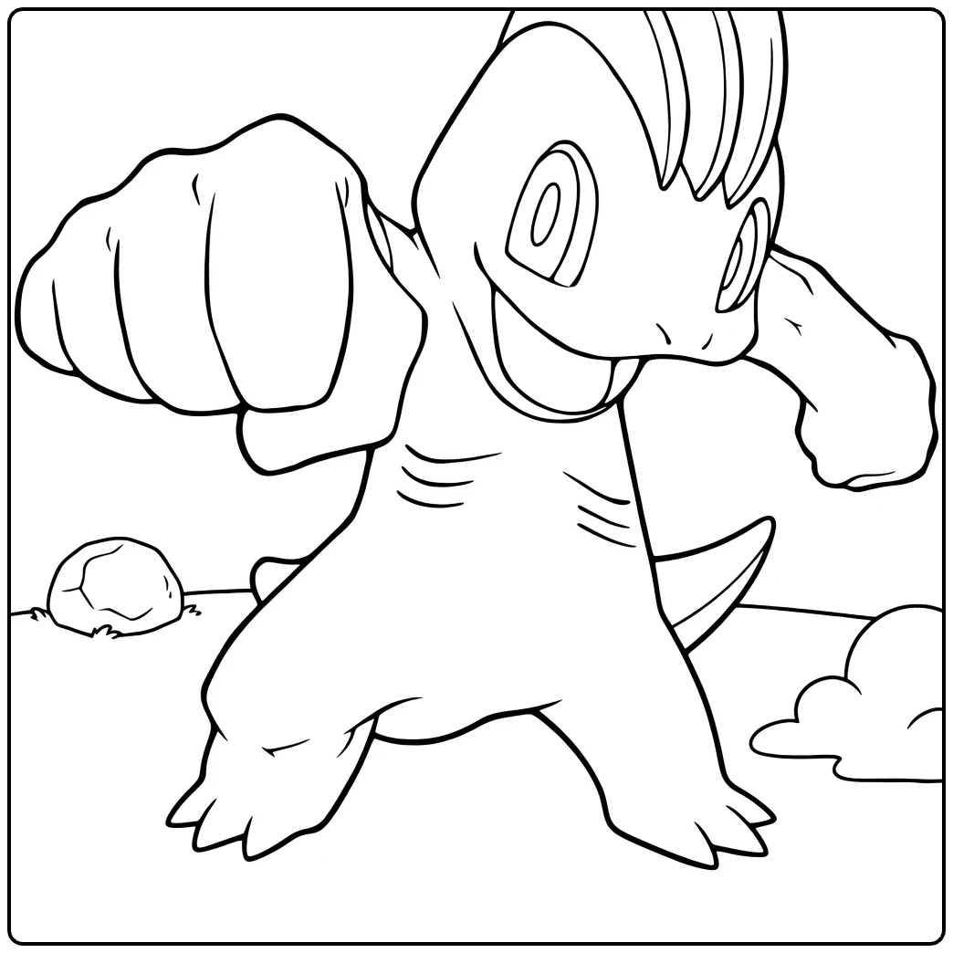 Machop Kleurplaat vechtpose met voetbal Pokémon