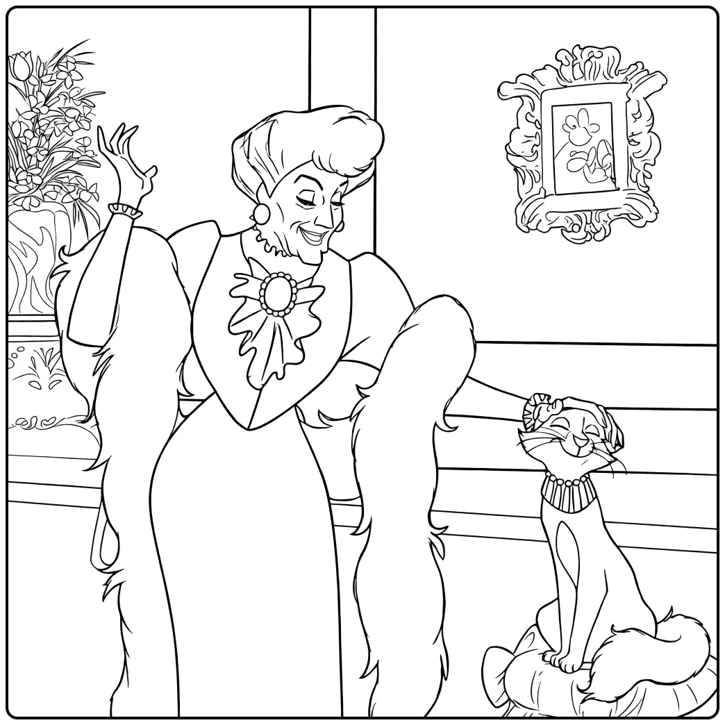 Madame Adelaide Bonfamille Kleurplaat met poes en bloemen