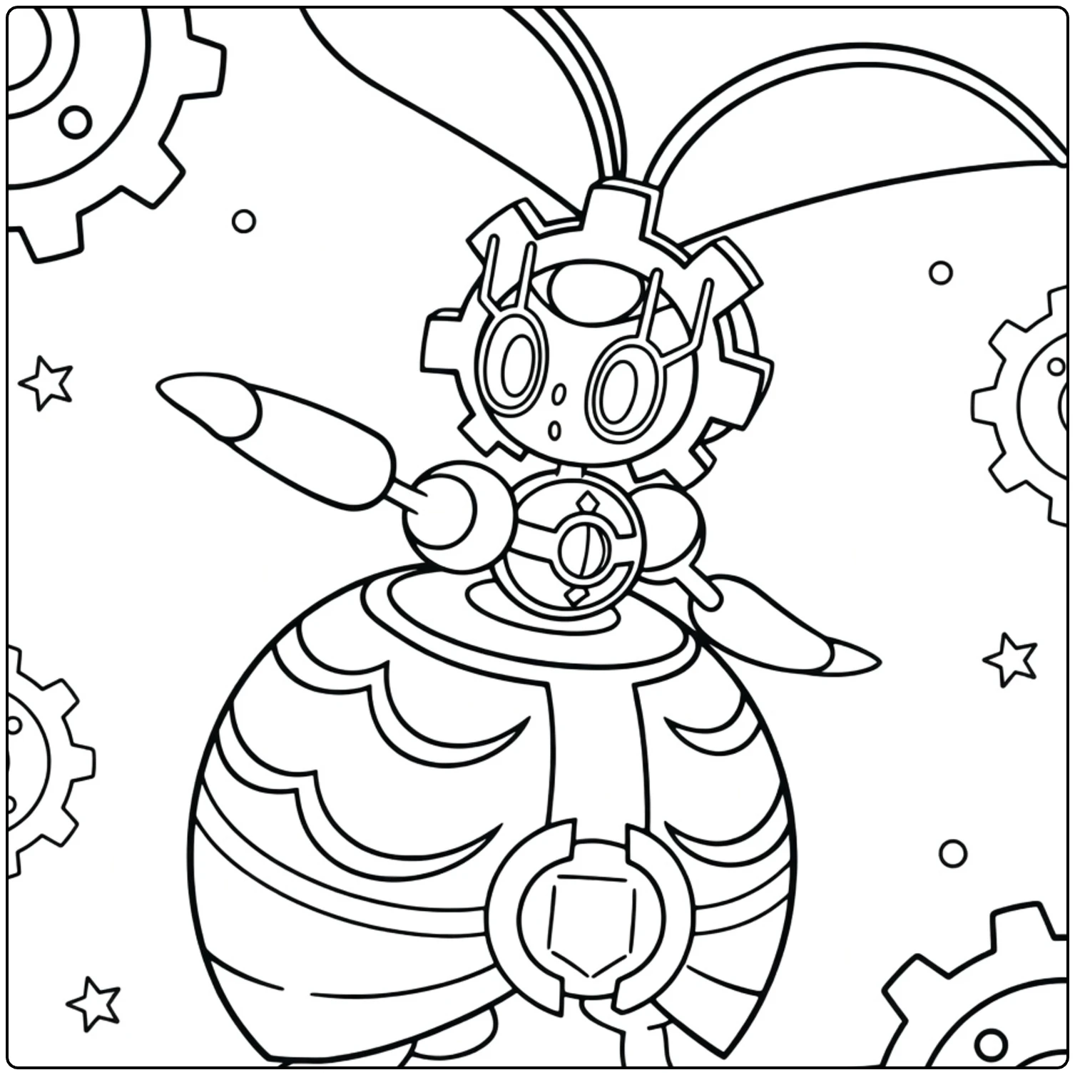 Magearna Kleurplaat: Pokémon robot met tandwielen