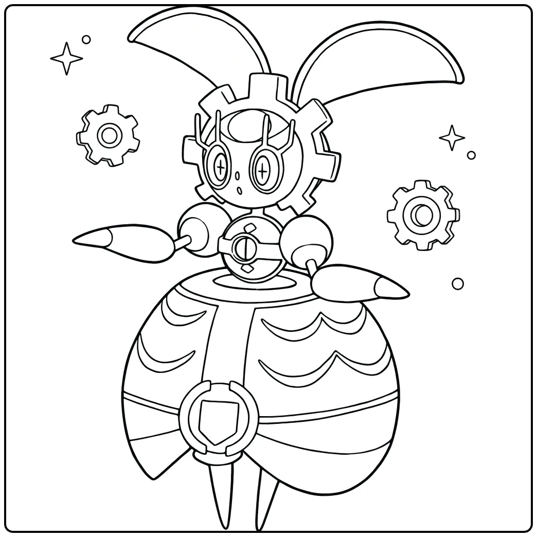 Magearna kleurplaat Pokémon robotkonijn met tandwielen