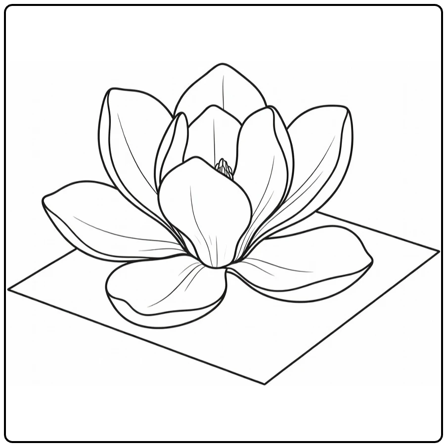 Magnolia kleurplaat met bloesem op wenskaart