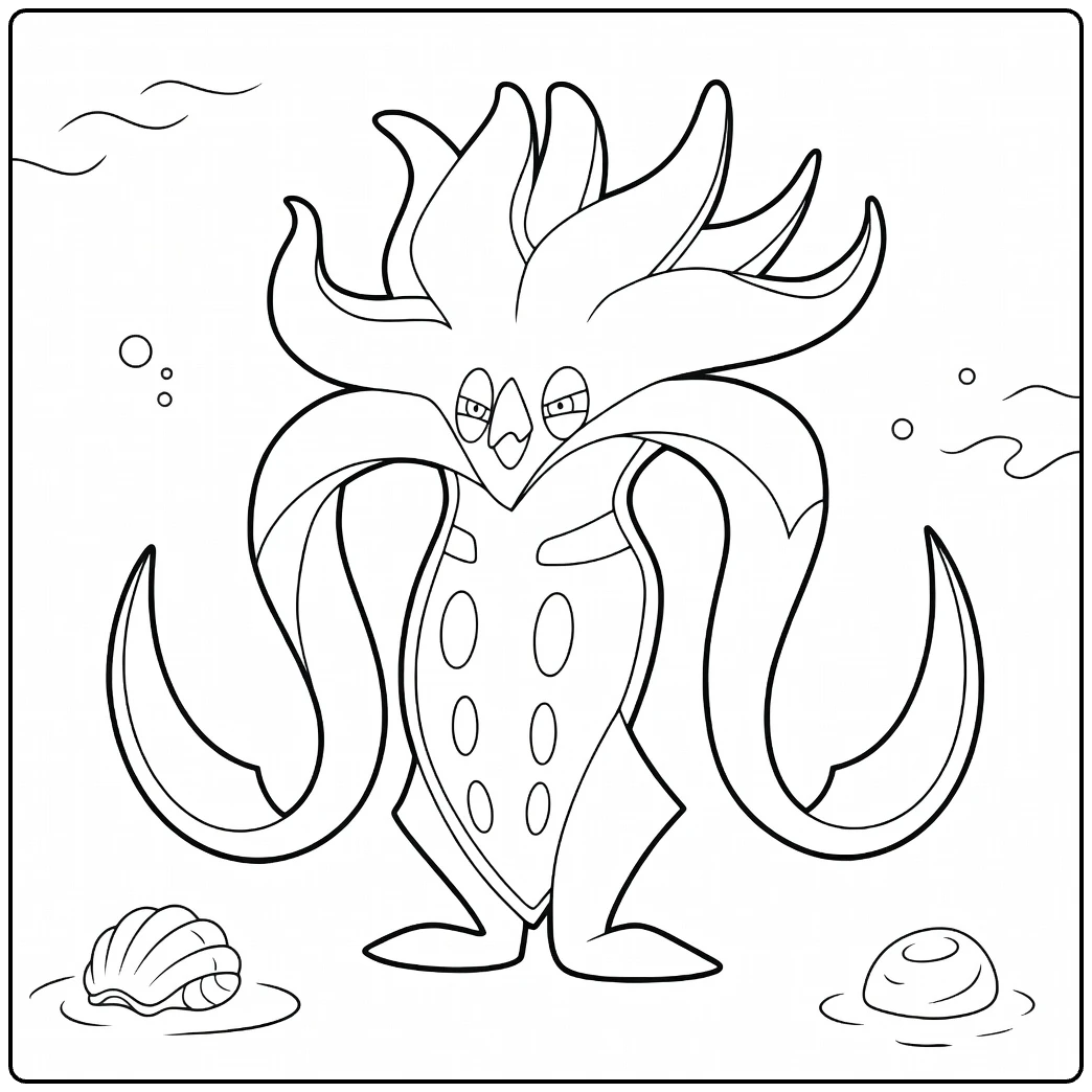 Malamar Kleurplaat: boze Pokémon inktvis met tentakels