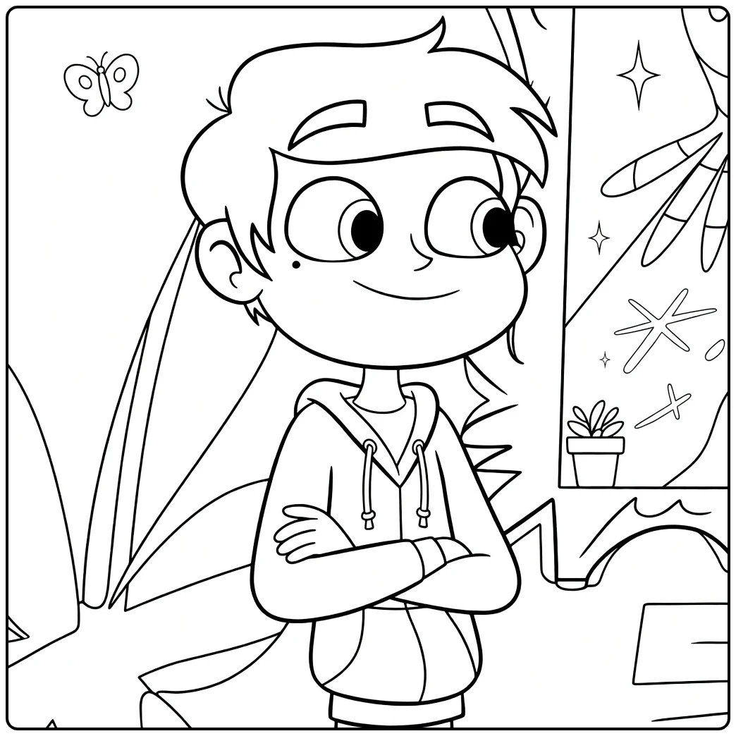 Marco Diaz Kleurplaat van jongen met hoodie en vlinder
