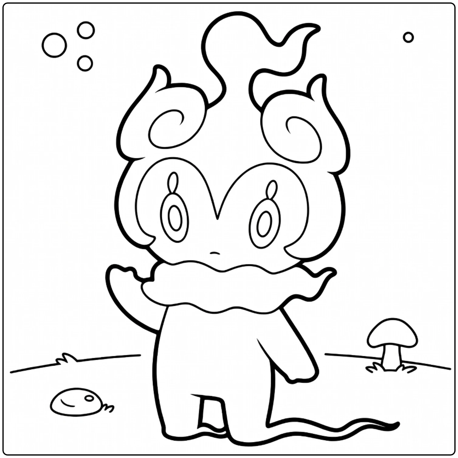 Marshadow Kleurplaat: Mythische Pokémon met vlammen en paddo