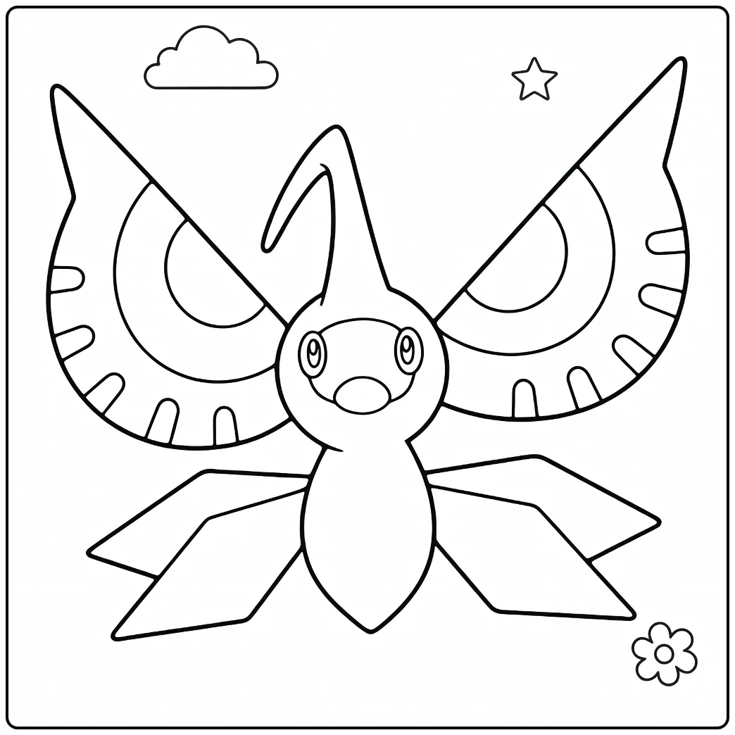 Masquerain Kleurplaat: Pokémon met vleugels, wolk en ster