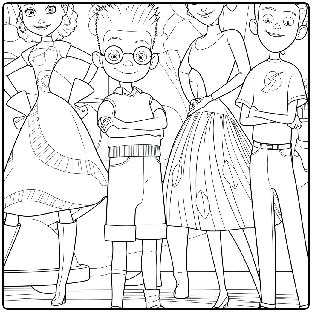 Meet the Robinsons Kleurplaat met Lewis en familie