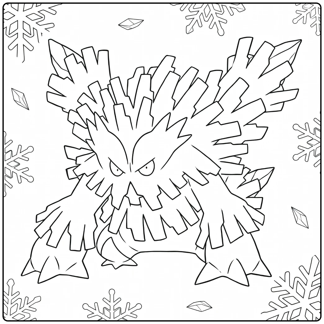 Mega Abomasnow kleurplaat met sneeuwvlokken en ijs