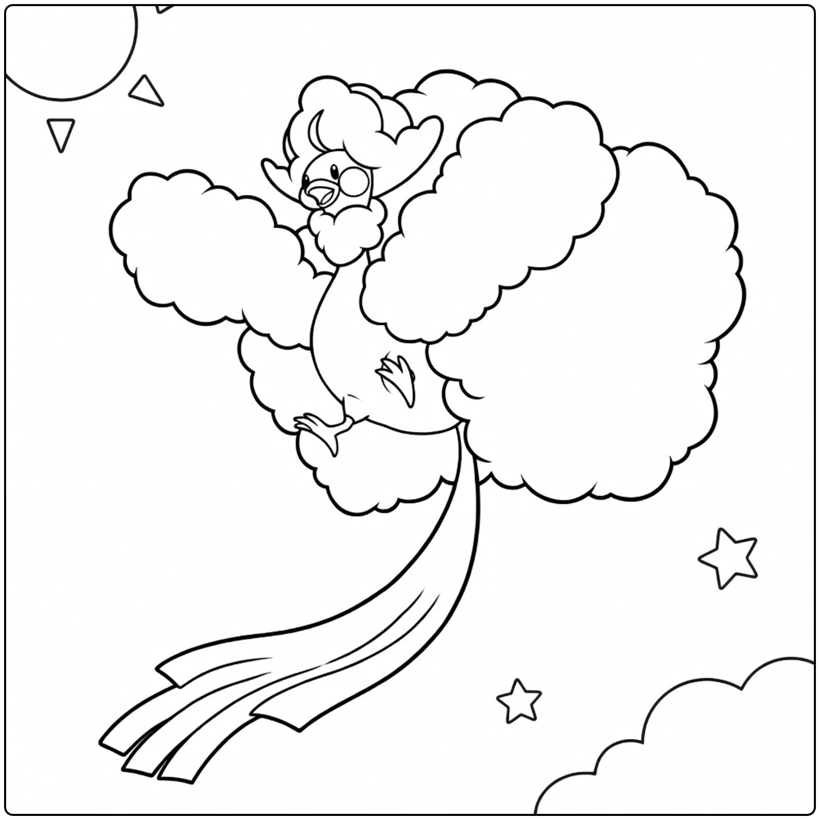 Mega Altaria Kleurplaat vliegend door wolken met zon