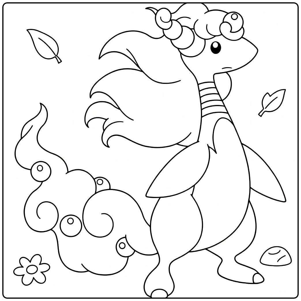 Mega Ampharos Kleurplaat met bladeren en bloem, Pokémon