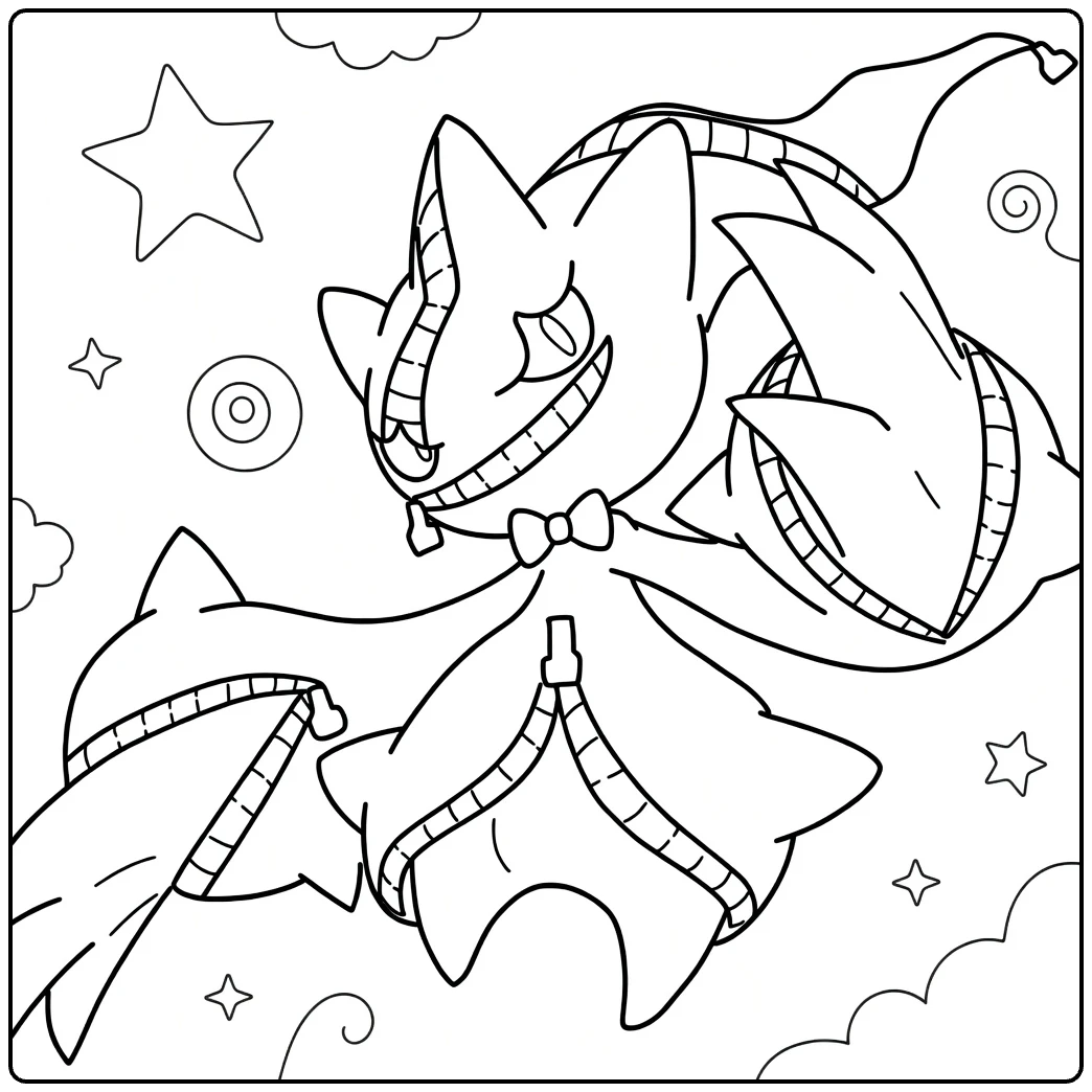 Mega Banette Kleurplaat: griezelig Pokémon met hoed en ritsen
